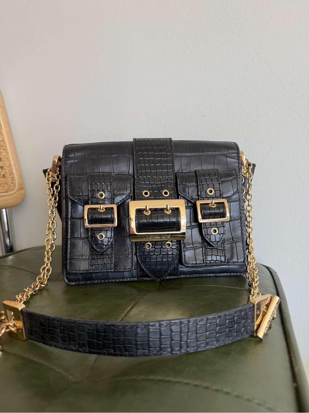 Michael Kors Crocodile Embossed Shoulder Bag Black